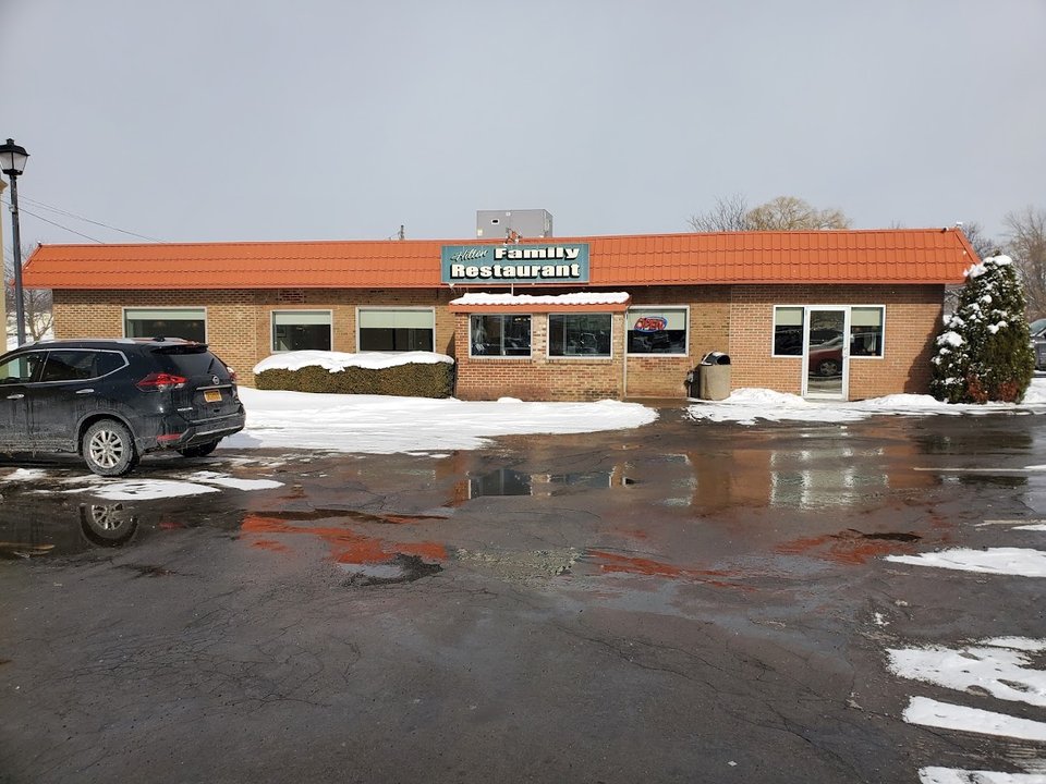 Front view of a neighborhood diner entrance.